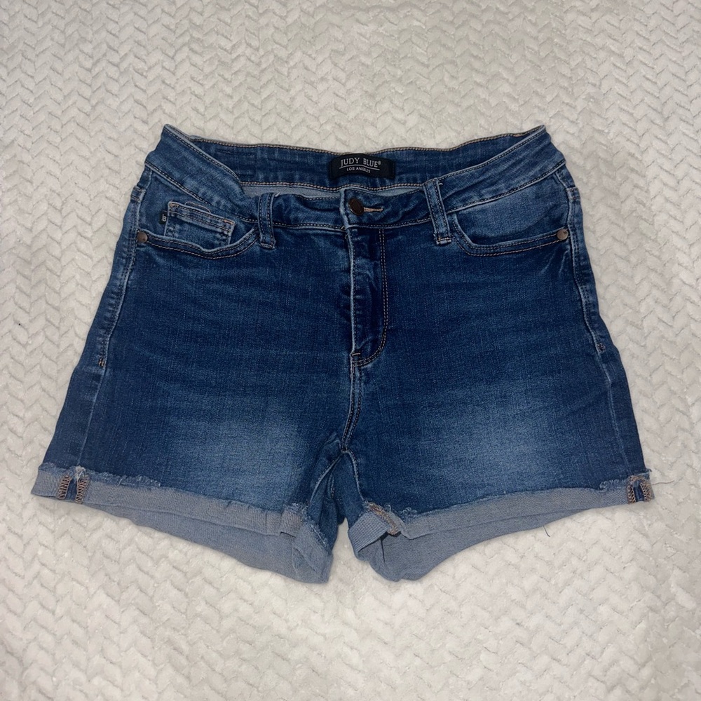 Judy Blue Cuff/Raw Hem Blue Jean Shorts